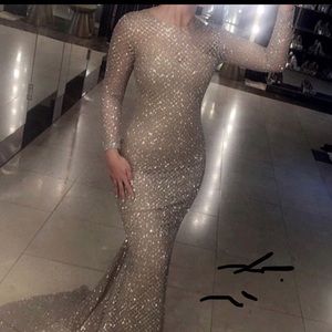 Long champagne evening dress.